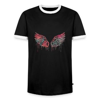 angelwings,wings,watercolor,red,angel wings - Men's Ringer Shirt - black/white - Front - AI Model Female 172 light (172cm) & AI Model Male 178 light (178cm)