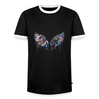 angelwings,wings,watercolor,red,angel wings - Men's Ringer Shirt - black/white - Front - AI Model Female 172 light (172cm) & AI Model Male 178 light (178cm)