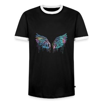 angelwings,wings,watercolor,red,angel wings - Men's Ringer Shirt - black/white - Front - AI Model Female 172 light (172cm) & AI Model Male 178 light (178cm)