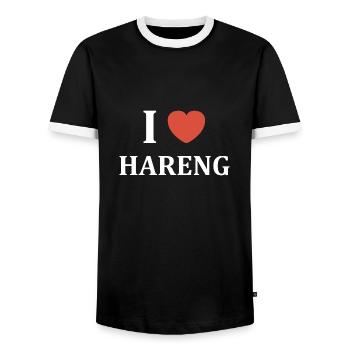 i love hareng - T-shirt contrasté Homme - noir/blanc - Devant - AI Model Female 172 light (172cm) & AI Model Male 178 light (178cm)