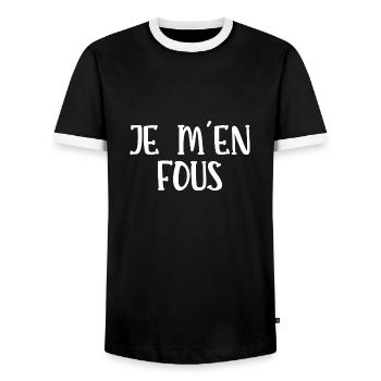 je m'en fous - T-shirt contrasté Homme - noir/blanc - Devant - AI Model Female 172 light (172cm) & AI Model Male 178 light (178cm)