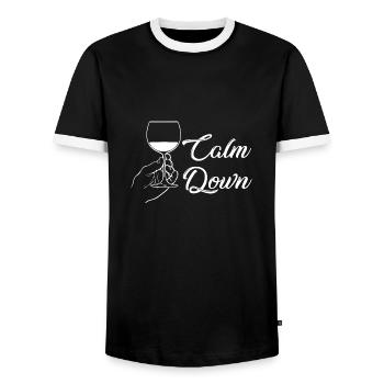 Relaxation and relaxation. Just Calm Down - Men's Ringer Shirt - black/white - Front - AI Model Female 172 light (172cm) & AI Model Male 178 light (178cm)
