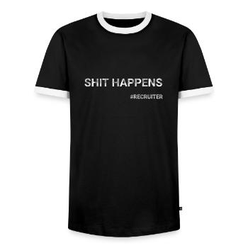 Shit Happens Recruiter - Men's Ringer Shirt - black/white - Front - AI Model Female 172 light (172cm) & AI Model Male 178 light (178cm)