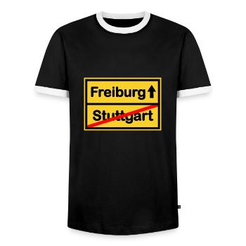 Die Freiburger - Männer Kontrast-T-Shirt - Schwarz/Weiß - Vorne - AI Model Female 172 light (172cm) & AI Model Male 178 light (178cm)