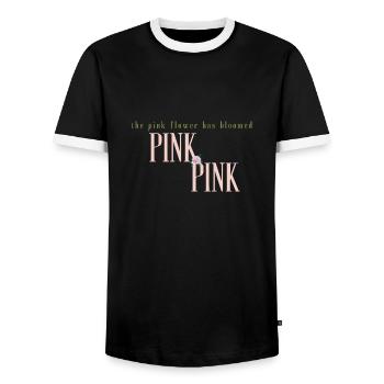 The pink flower has bloomed - Men's Ringer Shirt - black/white - Front - AI Model Female 172 light (172cm) & AI Model Male 178 light (178cm)