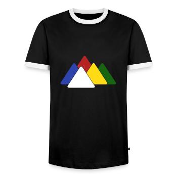 Randonnée en montagne, drapeau de prière du Népal, alpiniste de l'Himalaya - T-shirt contrasté Homme - noir/blanc - Devant - AI Model Female 172 light (172cm) & AI Model Male 178 light (178cm)