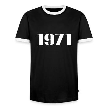 1971 - Gift born in 1971 - Men's Ringer Shirt - black/white - Front - AI Model Female 172 light (172cm) & AI Model Male 178 light (178cm)