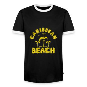 Caribbean beach in yellow - Männer Kontrast-T-Shirt - Schwarz/Weiß - Vorne - AI Model Female 172 light (172cm) & AI Model Male 178 light (178cm)