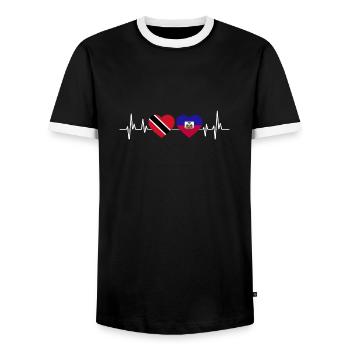 Drapeau de Trinité-et-Tobago - T-shirt contrasté Homme - noir/blanc - Devant - AI Model Female 172 light (172cm) & AI Model Male 178 light (178cm)