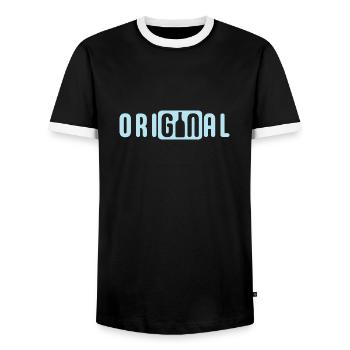 Original Gin - Men's Ringer Shirt - black/white - Front - AI Model Female 172 light (172cm) & AI Model Male 178 light (178cm)