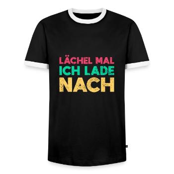 Lächel Mal, Ich Lade Nach - Männer Kontrast-T-Shirt - Schwarz/Weiß - Vorne - AI Model Female 172 light (172cm) & AI Model Male 178 light (178cm)