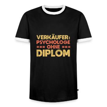 Verkäufer: Psychologe Ohne Diplom - Männer Kontrast-T-Shirt - Schwarz/Weiß - Vorne - AI Model Female 172 light (172cm) & AI Model Male 178 light (178cm)