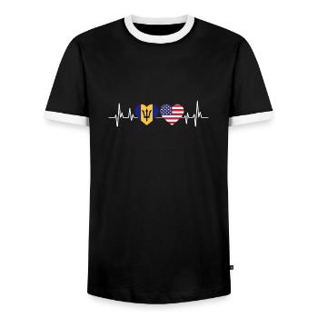 Drapeau de la Barbade Bayan barbadien - T-shirt contrasté Homme - noir/blanc - Devant - AI Model Female 172 light (172cm) & AI Model Male 178 light (178cm)
