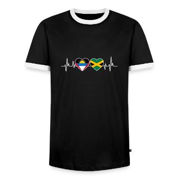 Antigua and Barbuda flag - Men's Ringer Shirt - black/white - Front - AI Model Female 172 light (172cm) & AI Model Male 178 light (178cm)