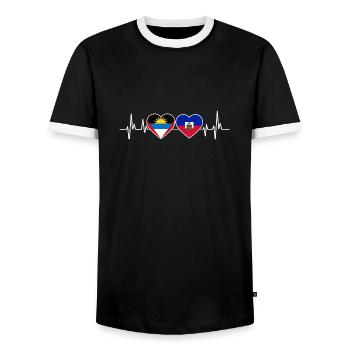 Flag of Antigua and Barbuda - Men's Ringer Shirt - black/white - Front - AI Model Female 172 light (172cm) & AI Model Male 178 light (178cm)