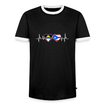Flag of Antigua and Barbuda - Men's Ringer Shirt - black/white - Front - AI Model Female 172 light (172cm) & AI Model Male 178 light (178cm)