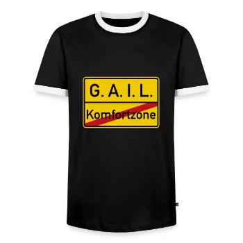 Komfortzone verlassen - Ganz Ankommen Im Leben - Männer Kontrast-T-Shirt - Schwarz/Weiß - Vorne - AI Model Female 172 light (172cm) & AI Model Male 178 light (178cm)