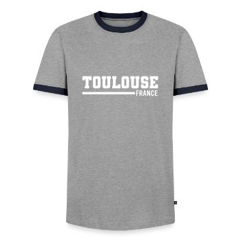Toulouse | France - T-shirt contrasté Homme - gris/marine  - Devant - AI Model Female 172 light (172cm) & AI Model Male 178 light (178cm)