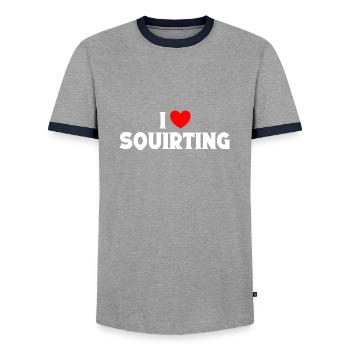 I Heart Squirters Adulte Blague J’Aime Éjaculer - T-shirt contrasté Homme - gris/marine  - Devant - AI Model Female 172 light (172cm) & AI Model Male 178 light (178cm)