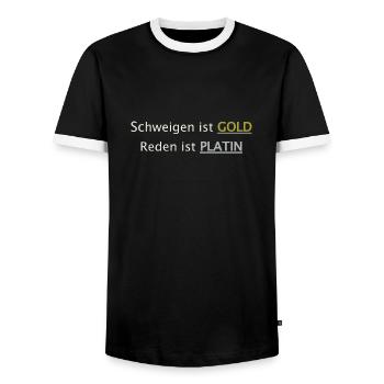 Schweigen ist GOLD - Männer Kontrast-T-Shirt - Schwarz/Weiß - Vorne - AI Model Female 172 light (172cm) & AI Model Male 178 light (178cm)