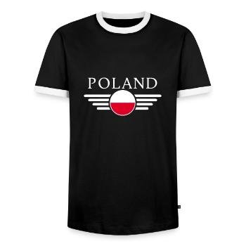 Poland T-Shirt: History, Culture, Cordiality - Men's Ringer Shirt - black/white - Front - AI Model Female 172 light (172cm) & AI Model Male 178 light (178cm)