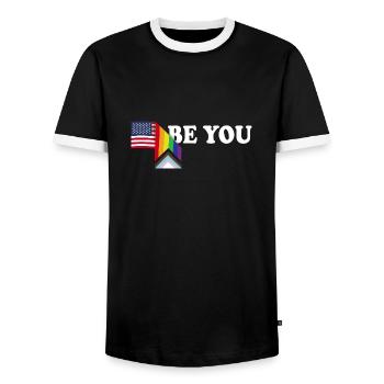 Be You - Patriot USA Flagge und LGBT Flagge - Schwul - Männer Kontrast-T-Shirt - Schwarz/Weiß - Vorne - AI Model Female 172 light (172cm) & AI Model Male 178 light (178cm)