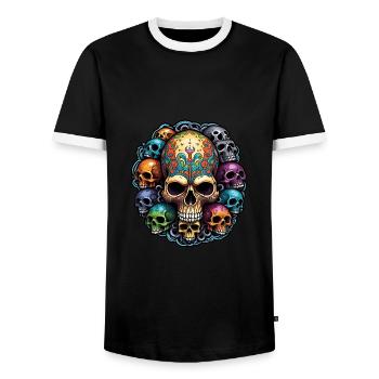 Dekorativer großer Schädel mit kleinen Schädeln - Männer Kontrast-T-Shirt - Schwarz/Weiß - Vorne - AI Model Female 172 light (172cm) & AI Model Male 178 light (178cm)