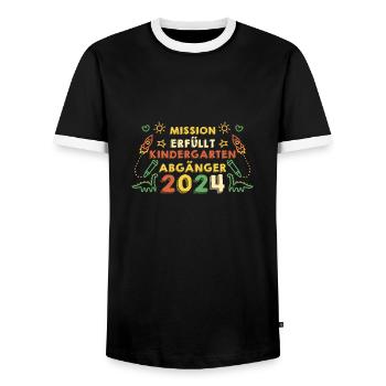 1 Grade School Child Back to School Kindergarten Kita E - Men's Ringer Shirt - black/white - Front - AI Model Female 172 light (172cm) & AI Model Male 178 light (178cm)