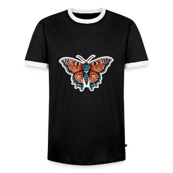 Moth Neo Traditional - Men's Ringer Shirt - black/white - Front - AI Model Female 172 light (172cm) & AI Model Male 178 light (178cm)