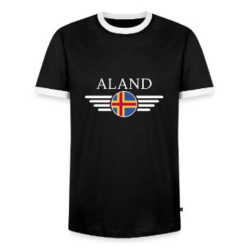 Ich liebe Åland, Eleganz Stil Design T-Shirt - Männer Kontrast-T-Shirt - Schwarz/Weiß - Vorne - AI Model Female 172 light (172cm) & AI Model Male 178 light (178cm)