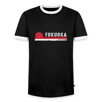 Fukuoka Japan Cultural Landmark for Travelers Men - Men's Ringer Shirt - black/white - Front - AI Model Female 172 light (172cm) & AI Model Male 178 light (178cm)