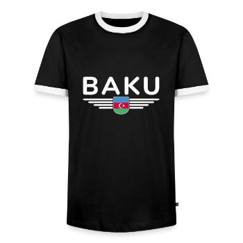 Baku T-Shirt – For fans of the capital - Men's Ringer Shirt - black/white - Front - AI Model Female 172 light (172cm) & AI Model Male 178 light (178cm)