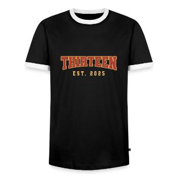 Thirteen Est. 2025 PNG 13th Birthday Party - Men's Ringer Shirt - black/white - Front - AI Model Female 172 light (172cm) & AI Model Male 178 light (178cm)