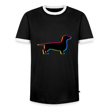 CMYK Dachshund - Men's Ringer Shirt - black/white - Front - AI Model Female 172 light (172cm) & AI Model Male 178 light (178cm)