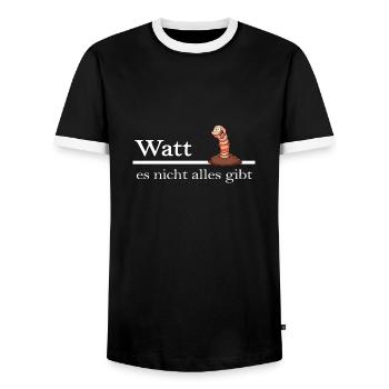 wattwandern wattwurm moin moin nordsee - Männer Kontrast-T-Shirt - Schwarz/Weiß - Vorne - AI Model Female 172 light (172cm) & AI Model Male 178 light (178cm)