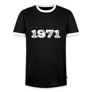 Birthday Gift 1971 - 1971 - Men's Ringer Shirt - black/white - Front - AI Model Female 172 light (172cm) & AI Model Male 178 light (178cm)