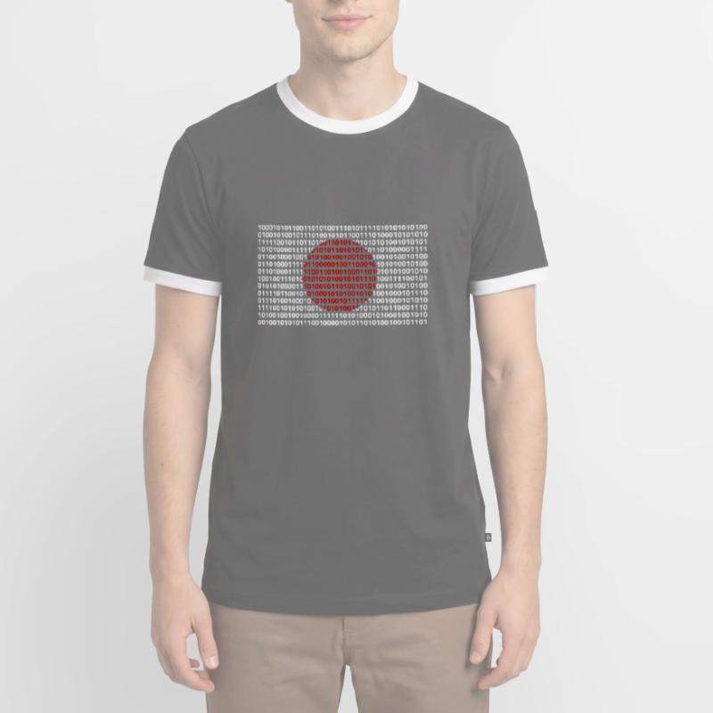 Le drapeau du Japon numérote le code binaire codé en bits T-shirt contrasté Homme