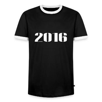 2016 - Gift born in 2016 - Men's Ringer Shirt - black/white - Front - AI Model Female 172 light (172cm) & AI Model Male 178 light (178cm)