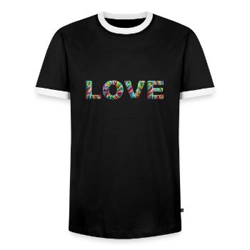LOVE Zotteliges Fell Bunt - Männer Kontrast-T-Shirt - Schwarz/Weiß - Vorne - AI Model Female 172 light (172cm) & AI Model Male 178 light (178cm)
