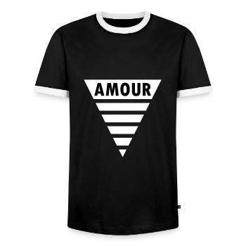 Amour in the triangle (divided triangle) - Men's Ringer Shirt - black/white - Front - AI Model Female 172 light (172cm) & AI Model Male 178 light (178cm)