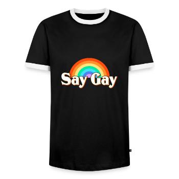 LGBT Say Gay - Men's Ringer Shirt - black/white - Front - AI Model Female 172 light (172cm) & AI Model Male 178 light (178cm)