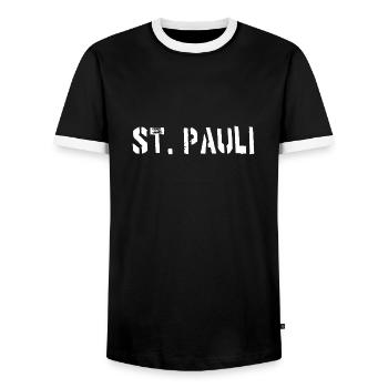 Hamburg St. Pauli - Men's Ringer Shirt - black/white - Front - AI Model Female 172 light (172cm) & AI Model Male 178 light (178cm)