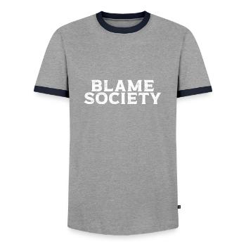 Blame Society Retro Anti-Social Statement - Männer Kontrast-T-Shirt - Grau/Navy  - Vorne - AI Model Female 172 light (172cm) & AI Model Male 178 light (178cm)