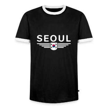 Seoul Fan T-Shirt for Korea Lovers - Men's Ringer Shirt - black/white - Front - AI Model Female 172 light (172cm) & AI Model Male 178 light (178cm)