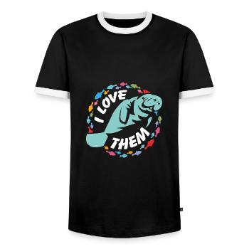 I love manatees - Men's Ringer Shirt - black/white - Front - AI Model Female 172 light (172cm) & AI Model Male 178 light (178cm)
