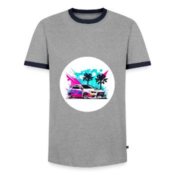 Miami Car 7 - Men's Ringer Shirt - grey/navy  - Front - AI Model Female 172 light (172cm) & AI Model Male 178 light (178cm)