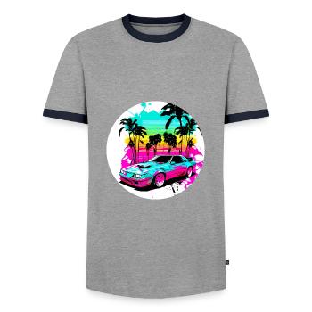 Miami Car 1 - Men's Ringer Shirt - grey/navy  - Front - AI Model Female 172 light (172cm) & AI Model Male 178 light (178cm)