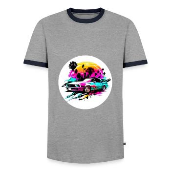 Miami Car 3 - Men's Ringer Shirt - grey/navy  - Front - AI Model Female 172 light (172cm) & AI Model Male 178 light (178cm)
