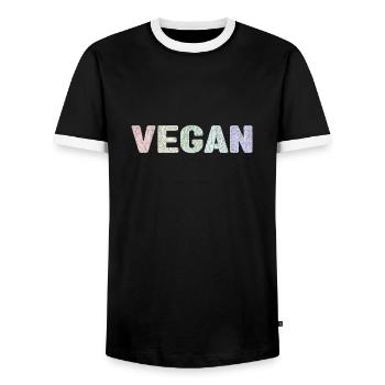 Vegan - botanical pattern - pastels - Men's Ringer Shirt - black/white - Front - AI Model Female 172 light (172cm) & AI Model Male 178 light (178cm)