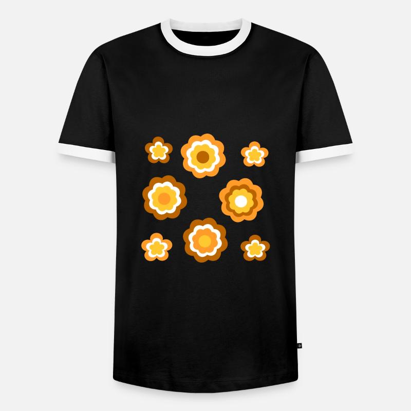70s Flower Pattern Retro - Men's Ringer Shirt - black/white